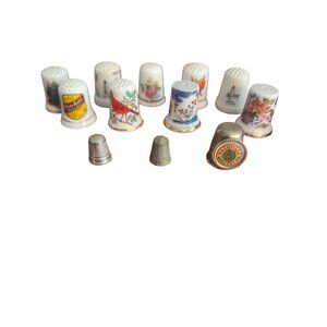 Vintage Lot of 14 Decorative Thimble Collection Metal Porcelain Bon Ami Estate